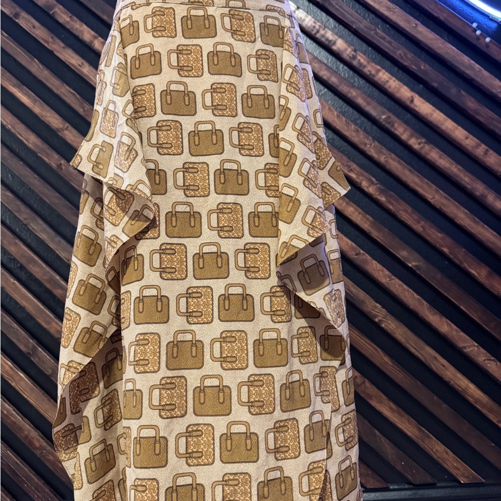 Silk Coach Bag Print Draped Midi Skirt In Beige